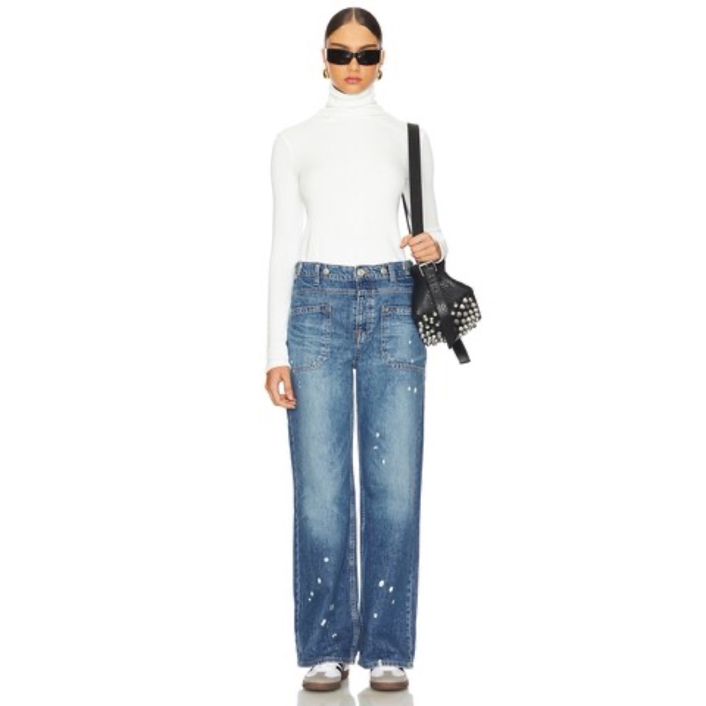 Free People We The Free Palmer Jeans 100 Years Raw Hem Blue Wide Leg Bleached